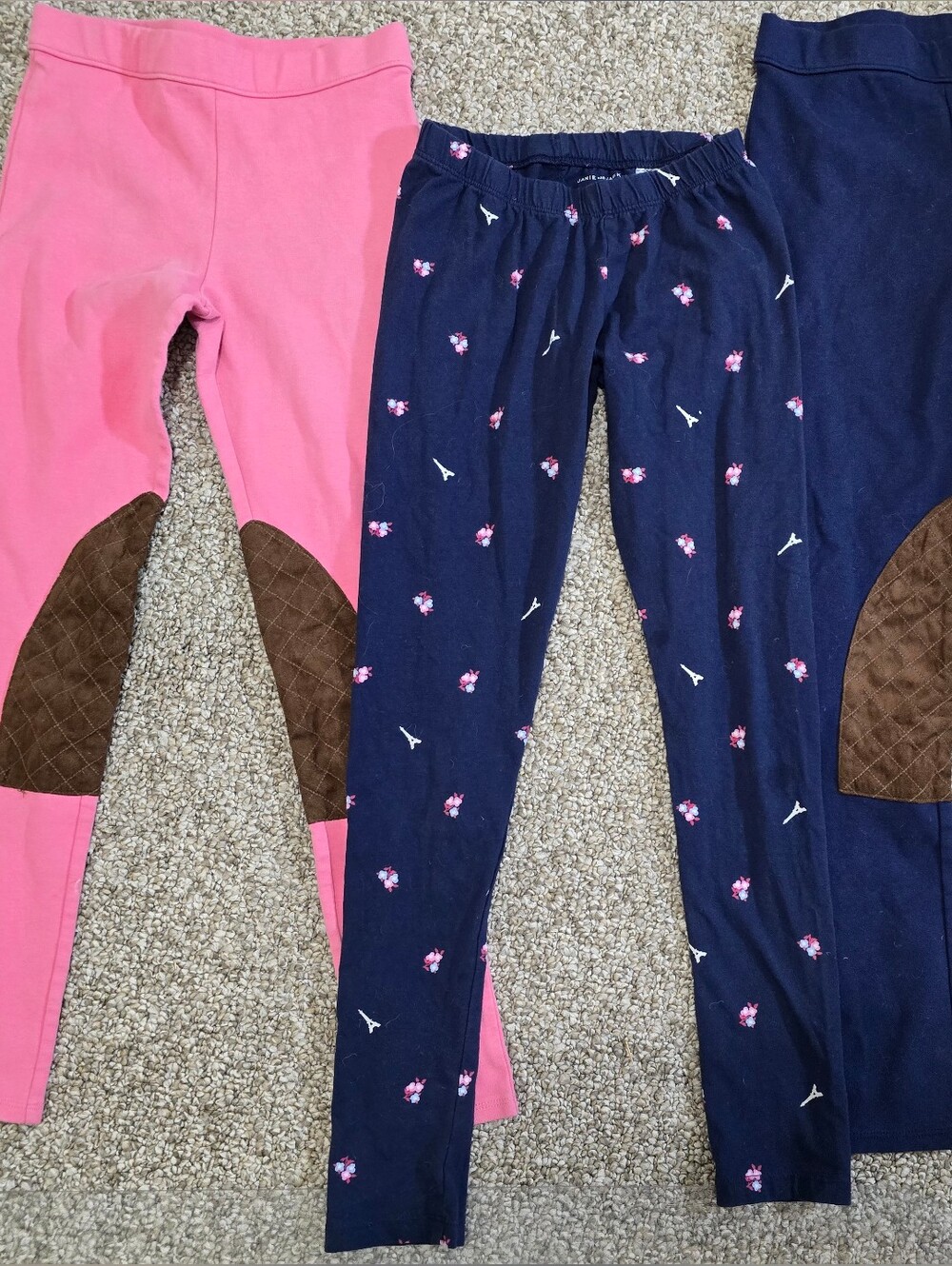 Lot Of 3 Janie And Jack Girls Leggings Size 12 Navy And Pink